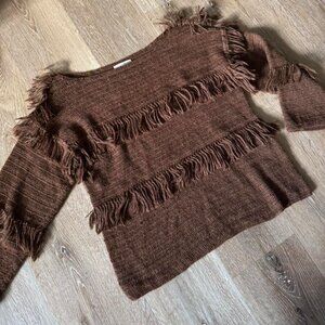 Ulla Johnson Brown‎ 100% Baby Alpaca Fringe Sweater Size P